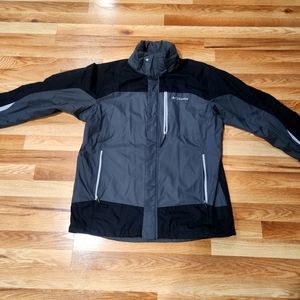 Mens Columbia Jacket high Water Resistant Large Black grey light weight warm